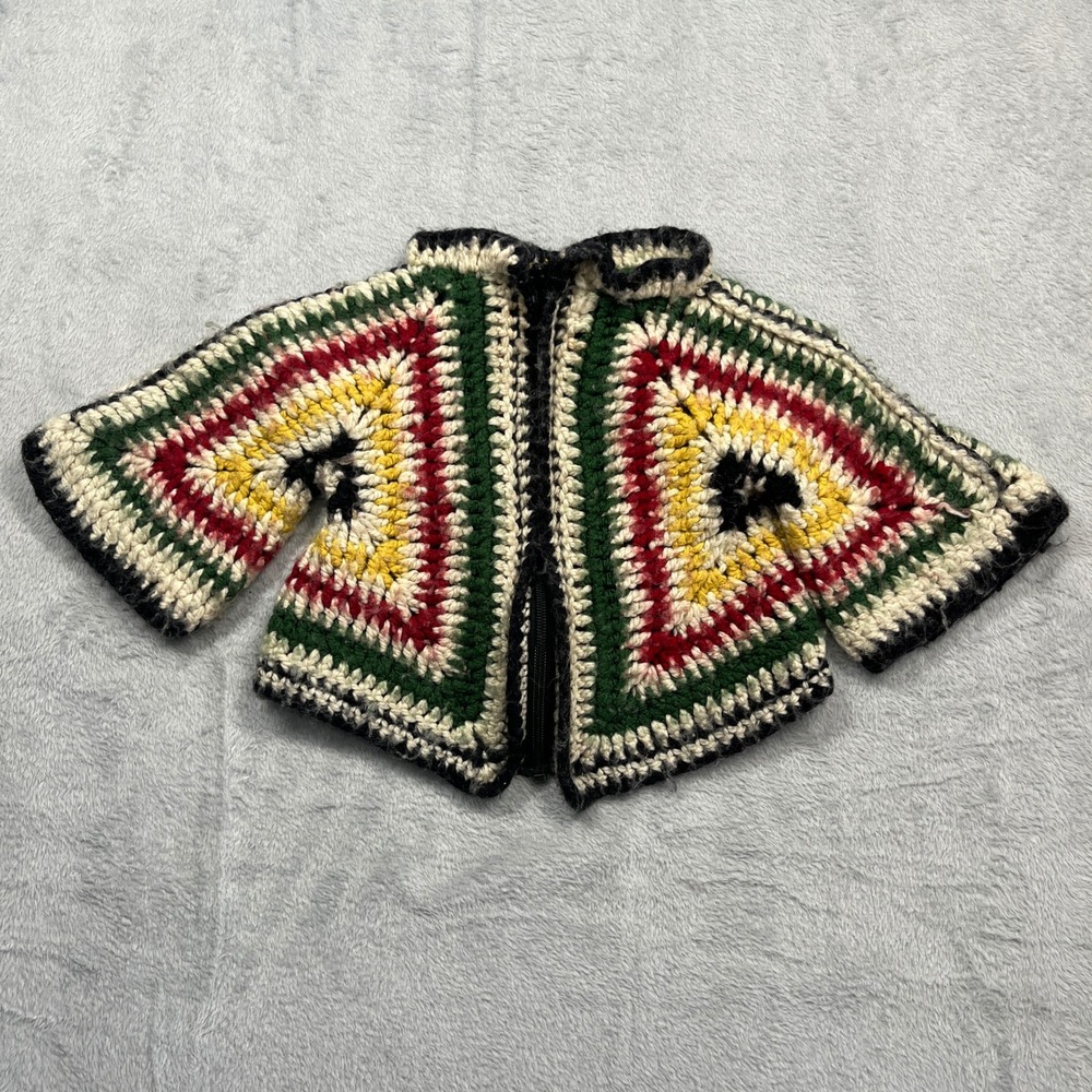 Handmade Crochet Cardigan Baby 12-18m Multi Color Granny Square Zip Up Sweater